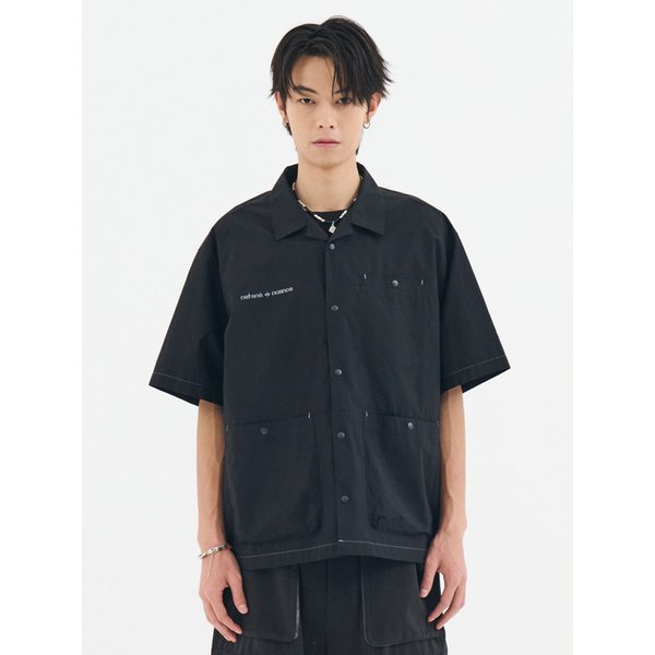 CONTRAST STITCH WORK SHIRT (BLACK)
