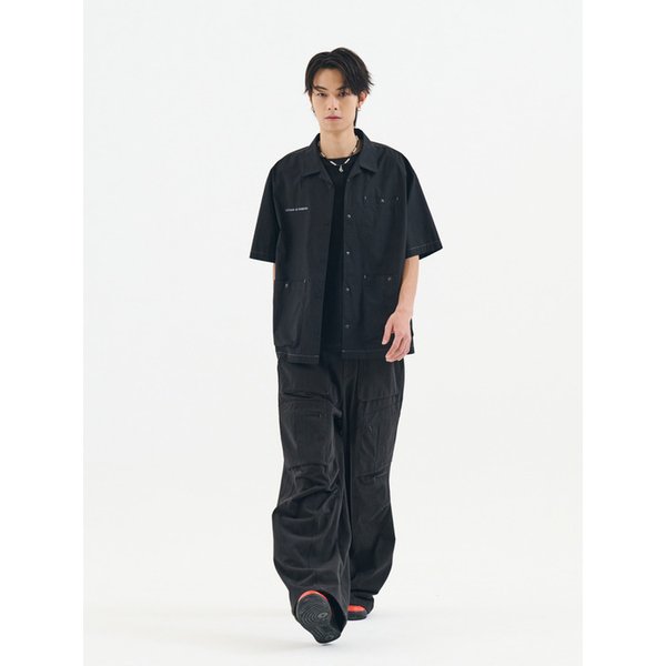 CONTRAST STITCH WORK SHIRT (BLACK)