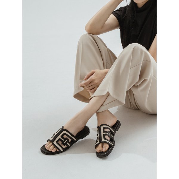 스팬 자가드 우븐 슬리퍼 뮬 2cm