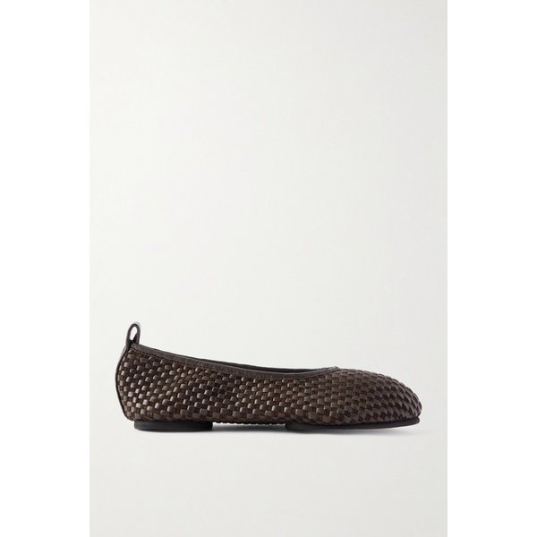 세인트 아그니 브라운 가죽 스웨이드 라티스 우븐 발레리나 플랫 46376663162975032