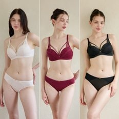 [Wonderbra] 하트핏 노와이어 브라팬티 6종세트 오트밀+레드+블랙 WBW4O091011_T