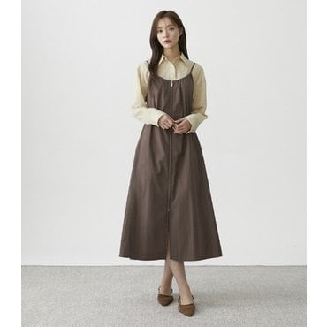 플라스틱아일랜드 스트링 집업 슬리브리스 슬릿 원피스 (PR3WO804)