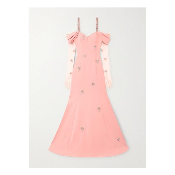 사비나빌렌코 콜드숄더 장식 크레이프 튤 가운 장갑 세트 블러시 1647597340328205