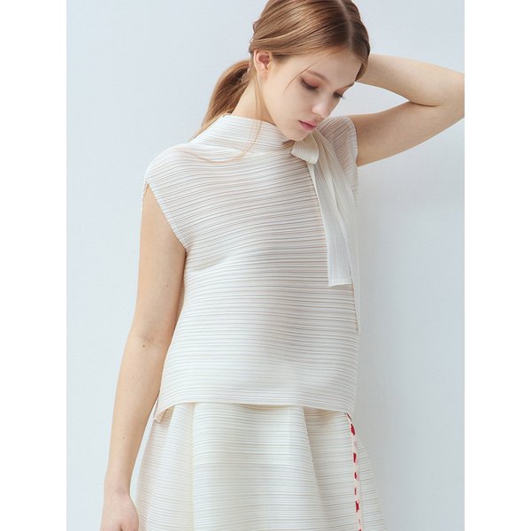 타이리본 플리츠 슬리브리스 블라우스_3colors