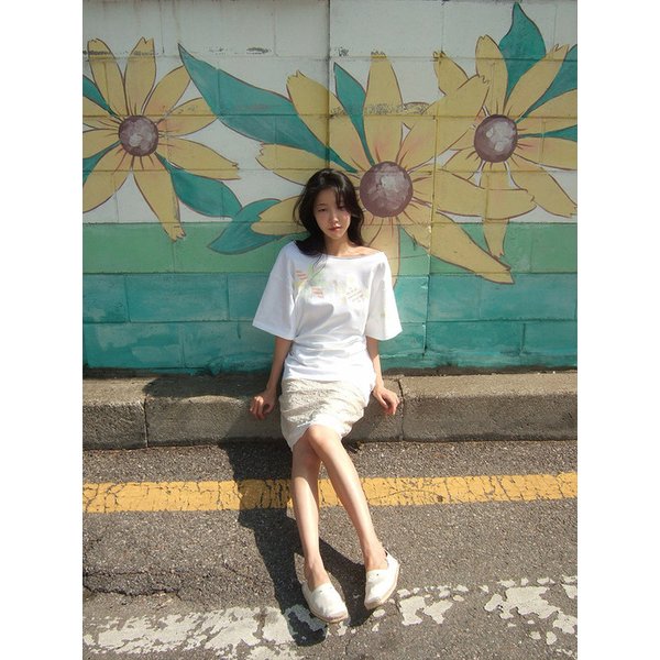Stripe Flower Asym Top (White)