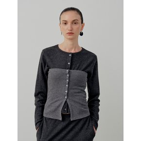 Basic Rib Button Bustier - Charcoal