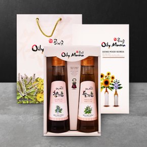 [명절 후 배송][웰굿]국내산 참기름 들기름 선물세트 1호(참기름100ml,들기름100ml)(+선물박스,쇼핑백)