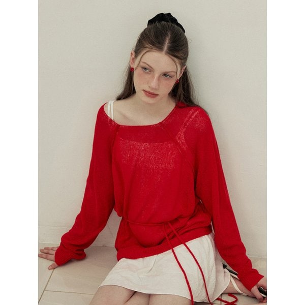 Loose fit long sleeve summer knit - red