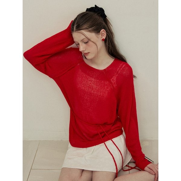 Loose fit long sleeve summer knit - red