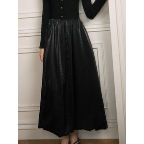 YY Moonlight satin long skirt_BLACK