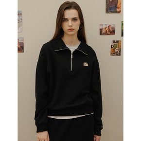 Half zip-up cotton sweat shirt - Black