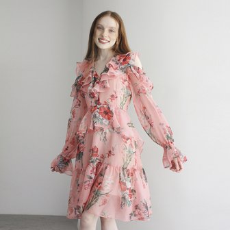 유어인바이티드 미모사 러플 드레스 (로맨스 피치) Mimosa ruffle dress (Romance peach)