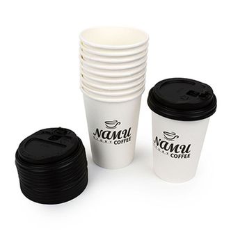 오너클랜 일회용종이컵 뜨거운 커피용 뚜껑 컵 세트 13온스 10P