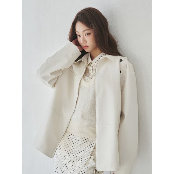 Shirt Collar Leather Zip-up Jacket_3color