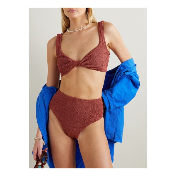 훈자 지 제이미 트위스트 프론트 메탈릭 시어서커 비키니 레드 1647597334045321