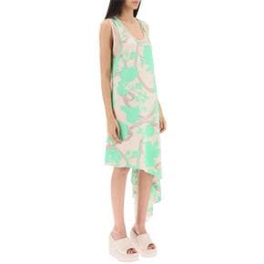 asymmetrical silk satin dress with fendi roses motif FDC578 ANQU ALMOND BOUQUET