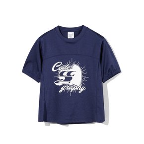 CBDUWTS009NY 우먼 WAVE 로고 심볼 크롭 라운드 절개 반팔 티셔츠 네이비