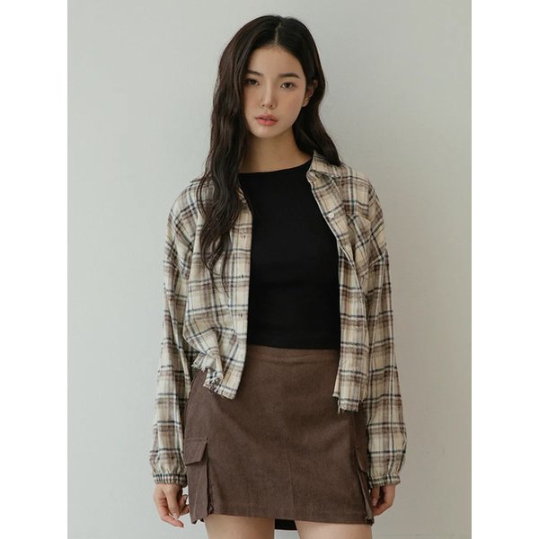 빈티지 크롭 워싱 체크셔츠 2color