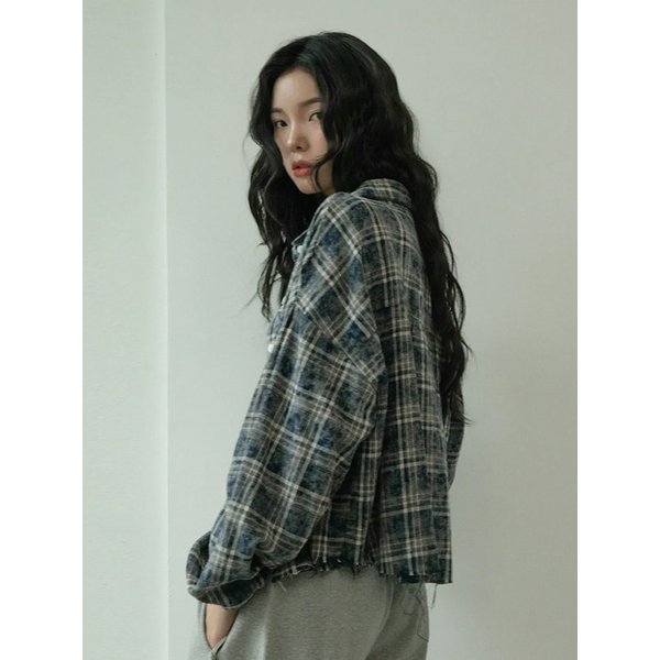 빈티지 크롭 워싱 체크셔츠 2color