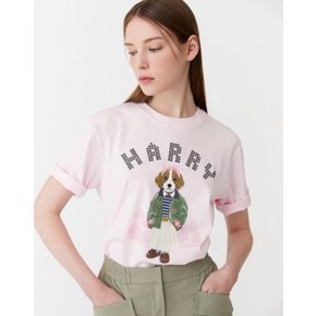 [24SS] [HAZZYS HARRY] 핑크 루즈핏 반팔 티셔츠 HSTS4B205P1