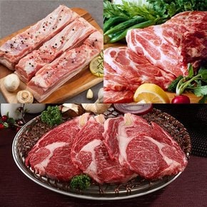 김포한우-커플 세트(한돈 삼겹살 300g, 한돈 목살 400g, 한우 1+등급 등심 230g, 허브솔트 52g, 참소스 300g)