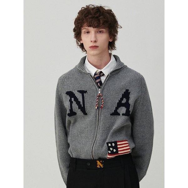 [COLLECTION LINE] 핸드 메이드 디테일 빈티지 리그 니트 점퍼 그레이