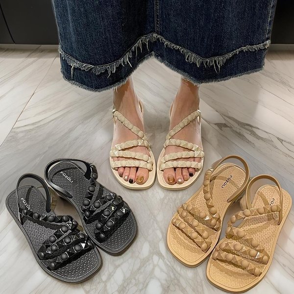 [옷자락] 여자 스트랩 슬링백 플랫 EVA 굽없는 샌들