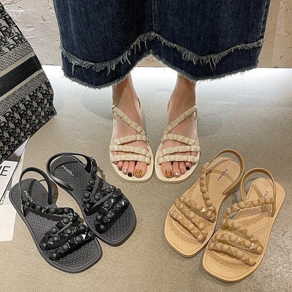 [옷자락] 여자 스트랩 슬링백 플랫 EVA 굽없는 샌들