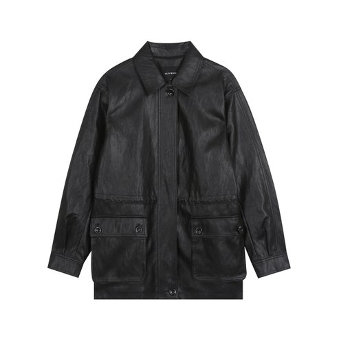 버커루 여성 중힙기장 에코레더 자켓(B255LI600P)