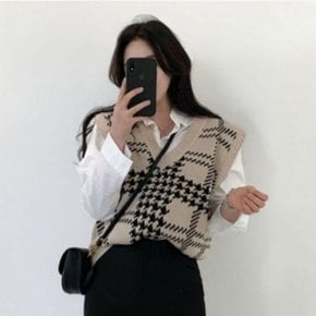 니트조끼 의류 여자 [위드기프트] 체크하임