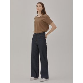 WIDE STRAIGHT HIGH WAIST DENIM PANTS DEEP INDIGO