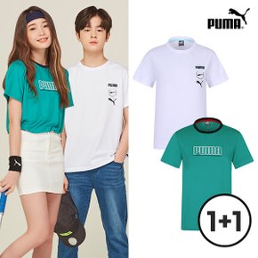 [PUMA] NEW 푸마키즈 주니어 반팔티셔츠 1+1 (화이트+그린)