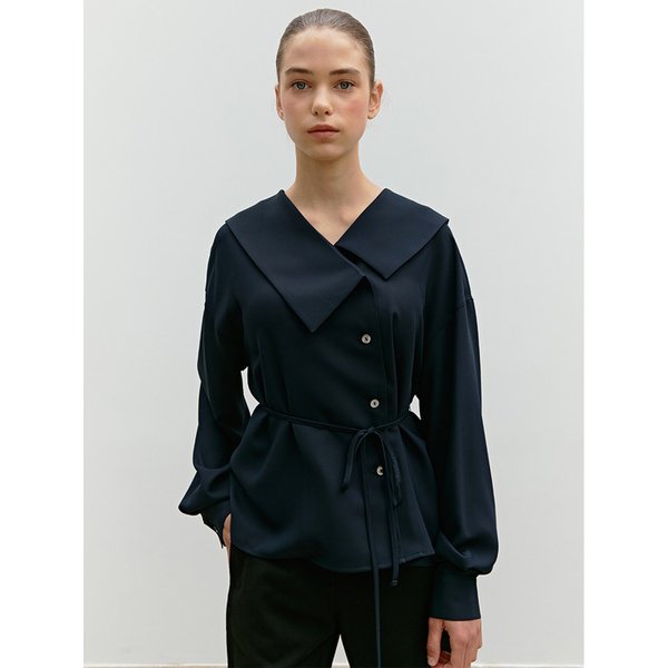 TWF UNBALANCE COLLAR BUTTON BLOUSE _2COLORS