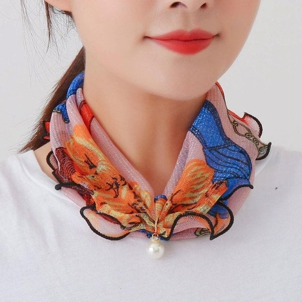 [옷자락] 여성 패션 시스루 진주포인트 패턴 미니 스카프