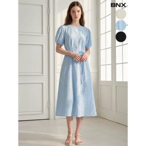 지지미 벌룬소매 플레어 반팔 원피스_P422326235