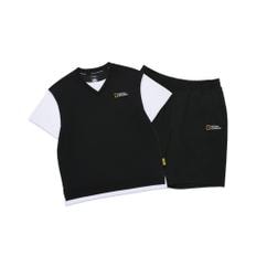 K252UPB020 컬러블럭 5부 상하 SET BLACK