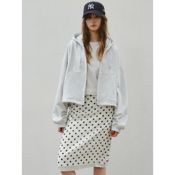 Everyday Cropped Drawstring Hoodie Zip-Up_CTO154(White Melange)