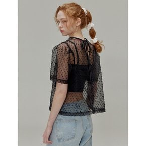 Popcorn see-through ribbon top set_Black