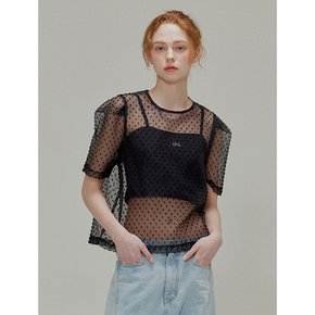 Popcorn see-through ribbon top set_Black