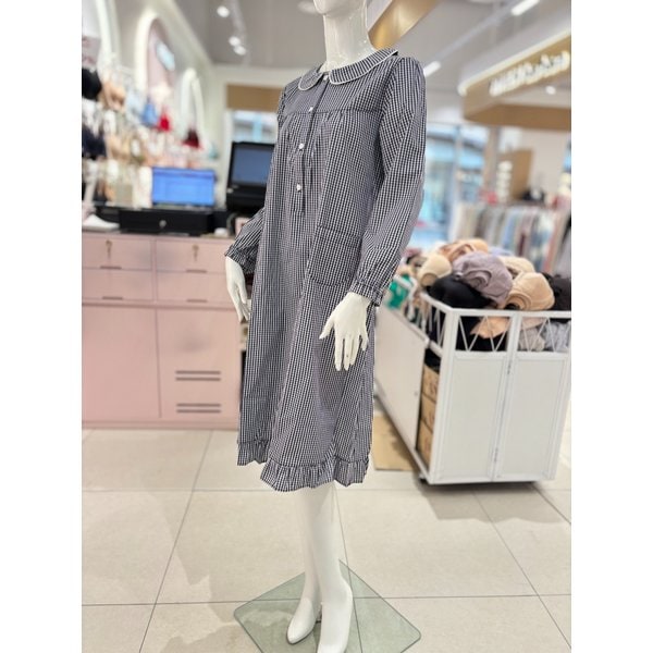 [여주점] 솔브 면50수 선염 체크 심플 여성 간절기 원피스 잠옷 [SGN2431] NB