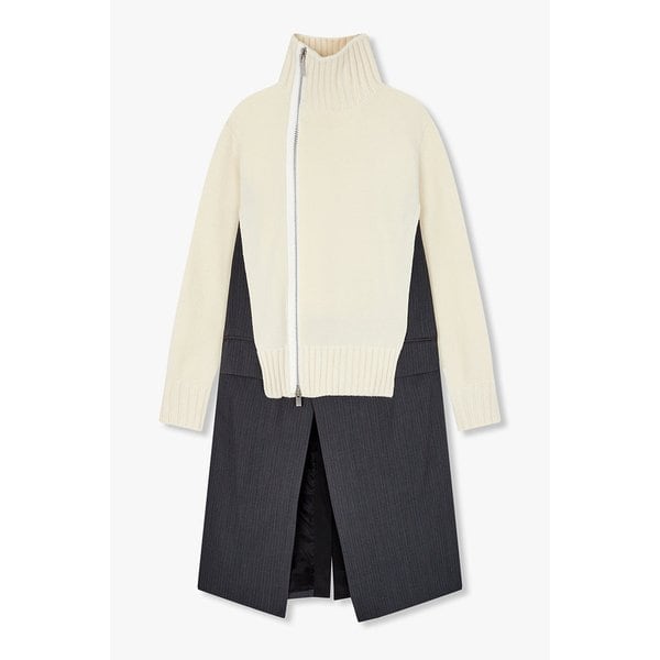 여성 스트라이프 레이어드 울 니트 코트 드레스 6415305501000