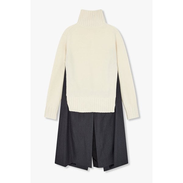 여성 스트라이프 레이어드 울 니트 코트 드레스 6415305501000