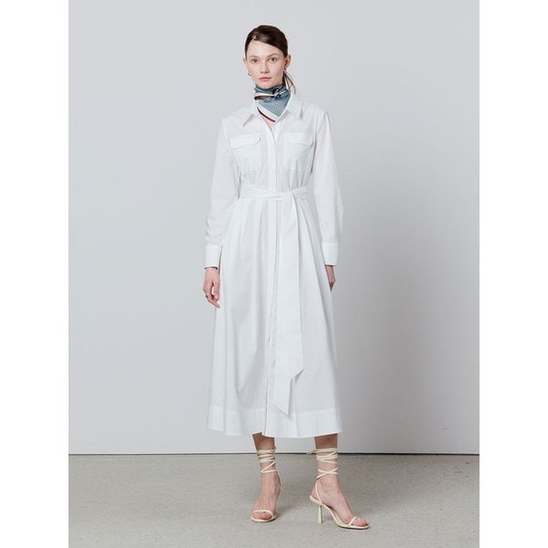 Pocket shirt pleats dress - white