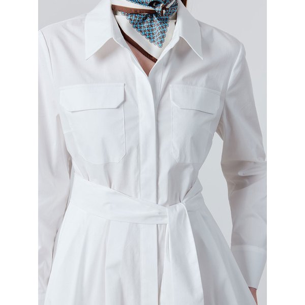 Pocket shirt pleats dress - white