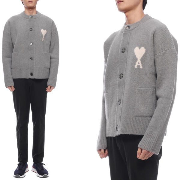 [부산점] 25FW 남성 하트 로고 알파카 혼방 가디건 (UKC366 KN0135 058 M 25F)