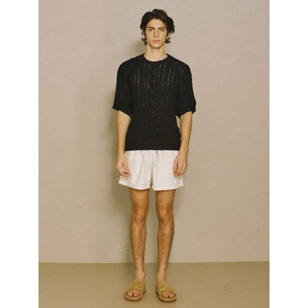 파도서울 Cable Short-Sleeve Cotton Knit Sweater Black