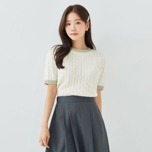 로엠 배색 케이블 반팔스웨터 (2colors)_ RMKAC4TRT5