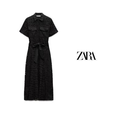  자라 ZARA 여성 원피스 ZW 컬렉션 반팔 코튼 자수 셔츠 드레스