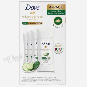  도브 어드밴스드 케어 인비저블 데오드란트 74g 4팩 DOVE ADVANCED CARE INVISIBLE+ ANTIPERSPIRANT DEODORANT