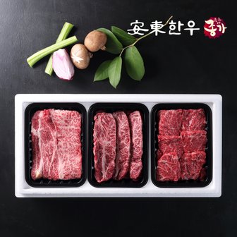 안동한우종가 [바로배송]냉장 1+등급 한우선물 프리미엄구이세트1호 1.5kg(등심500g+부채살500g+치마살500g)